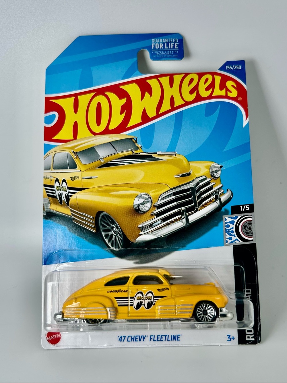 Hot Wheels Rod Squad '47 Chevy Fleetline 1/5 Goodyear 155/250 Mooneyes Yellow